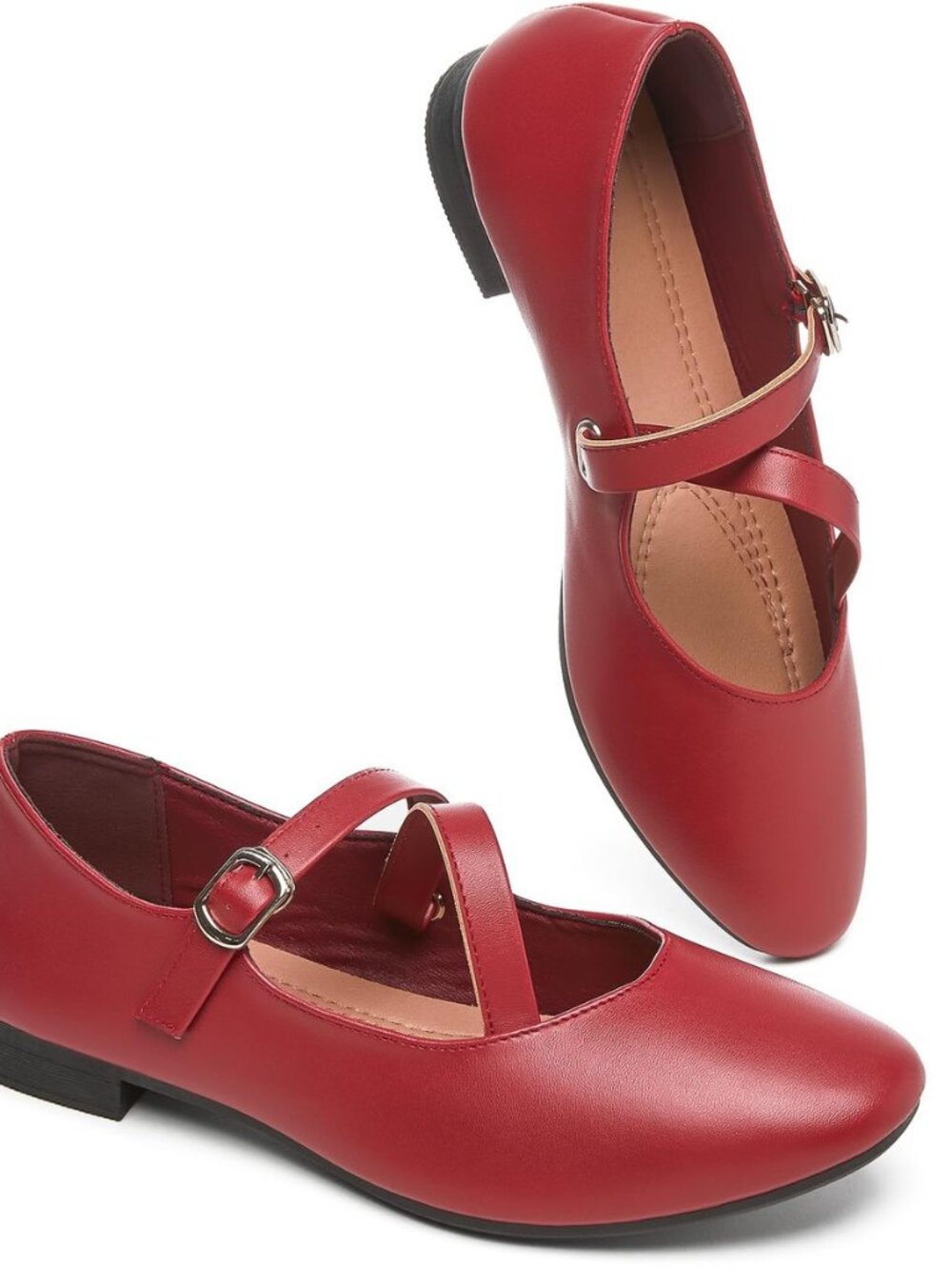 Womens Mary Janes Flats Shoes with Cross Strap,Soft Memory Foam Ballet Flats for